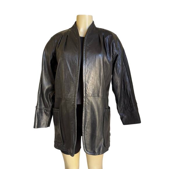 Vintage Pelle Leather Jacket Women’s XS Black Genuine Leather Long Coat - Picture 1 of 11
